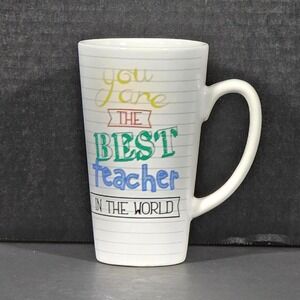 Bay Island Best Teacher In The World Tall Ceramic Mug White Notebook Lined 2019